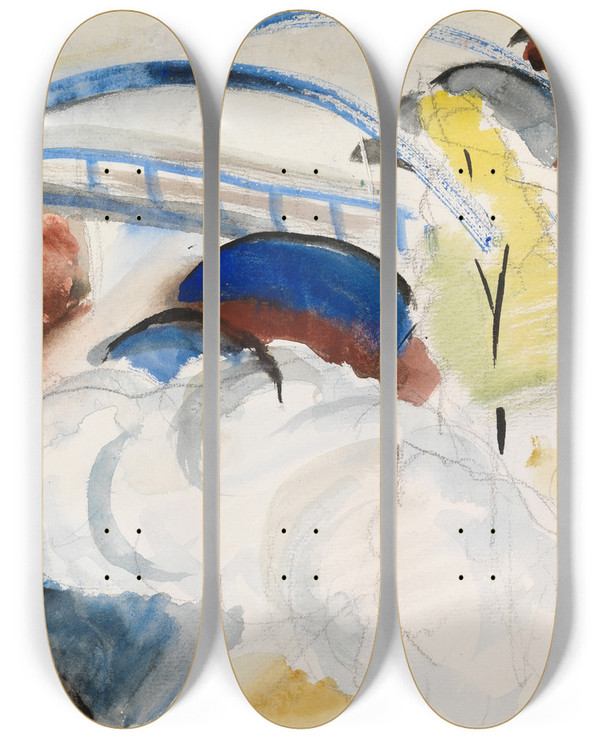 Triptych art skateboard deck of Sulho Sipil Train by Sulho Sipila (1895-1949)