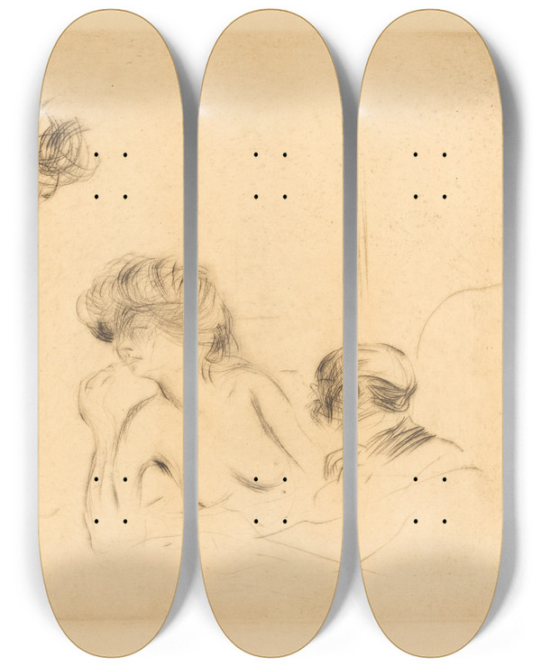 Triptych art skateboard deck of Jeanlouis Forain In A Private Room Third Plate by Jean Louis Forain (1852-1931)