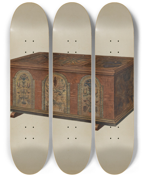 Triptych art skateboard deck of Bernard Krieger Pa German Dower Chest_2 by Bernard Krieger