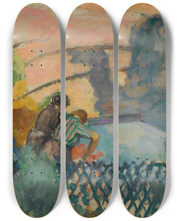 Triptych art skateboard deck of Henri Lebasque Deux Femmes Au Lavoir by Henri Lebasque (1865-1937)