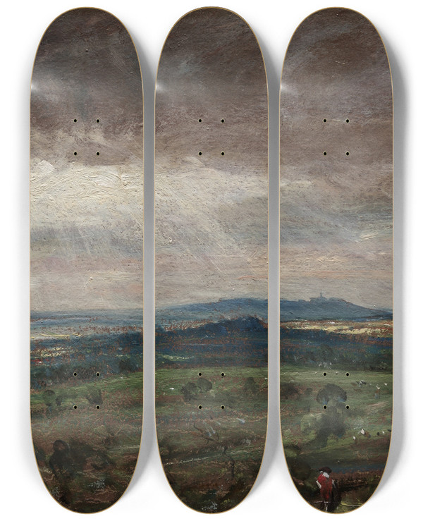 Triptych art skateboard deck of John Constable Hampstead Heath Looking Toward Harrow by John Constable (1776-1837)