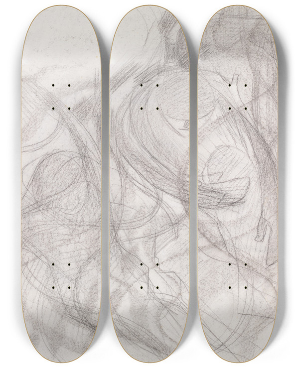 Triptych art skateboard deck of Umberto Boccioni States Of Mind The Farewells by Umberto Boccioni (1882-1916)