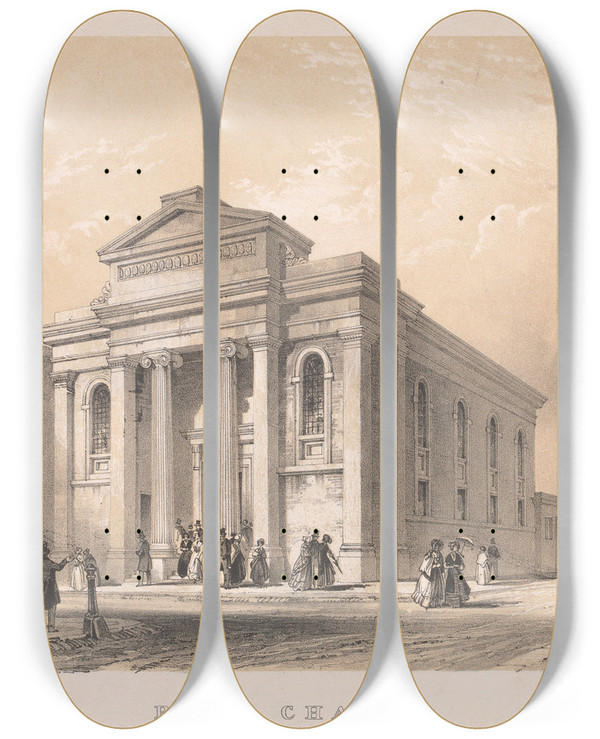 Triptych art skateboard deck of Edwin Thomas Dolby Park Chapel Grove Street Camden Town by Edwin Thomas Dolby