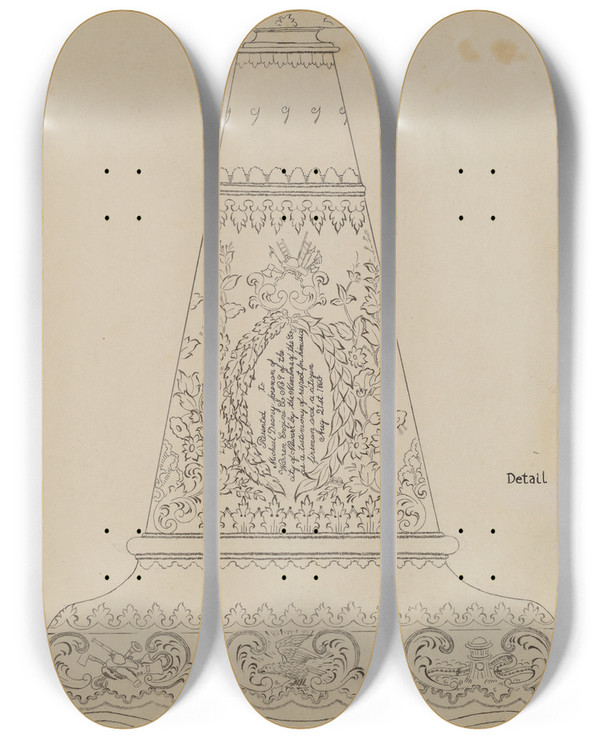 Triptych art skateboard deck of Samuel O Klein Firemans Trumpet by Samuel O Klein