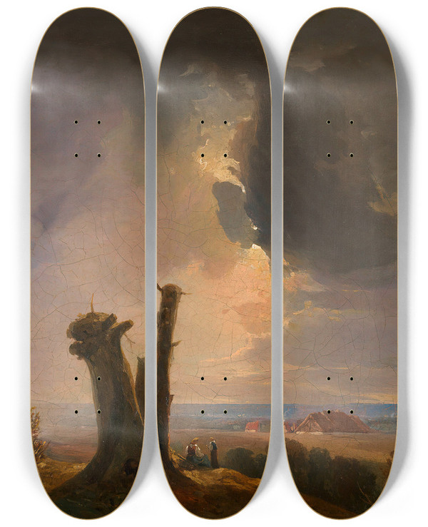 Triptych art skateboard deck of Adalbert Stifter Westungarische Landschaft Blick Vom Leithagebirge by Adalbert Stifter (1805-1868)