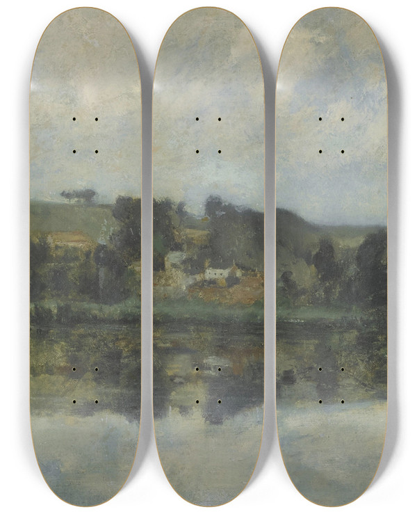 Triptych art skateboard deck of John Henry Twachtman French River Scene by John Henry Twachtman (1853-1902)