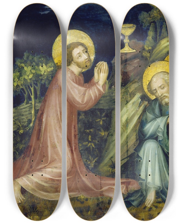Triptych art skateboard deck of Nuremberg Master Of The Altarpiece Of The Virgin The Agony In The Garden by Nuremberg Master Of The Altarpiece Of The Virgin