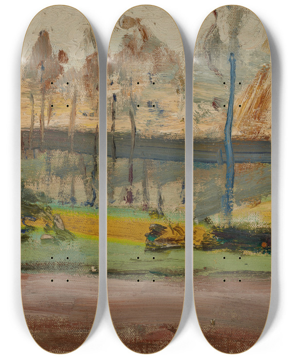 Triptych art skateboard deck of Jan Cigliski In Front Of The Orthodox Church At Evening by Jan Ciaglinski (1858-1913)