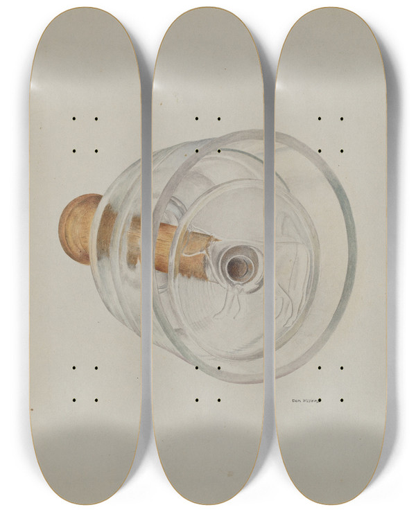 Triptych art skateboard deck of Donald Williams Glass Butter Mold by Donald Williams