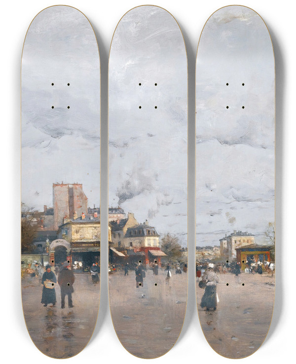 Triptych art skateboard deck of Luigi Loir La Porte De Chatillon Paris by Loir Luigi (1845-1916)
