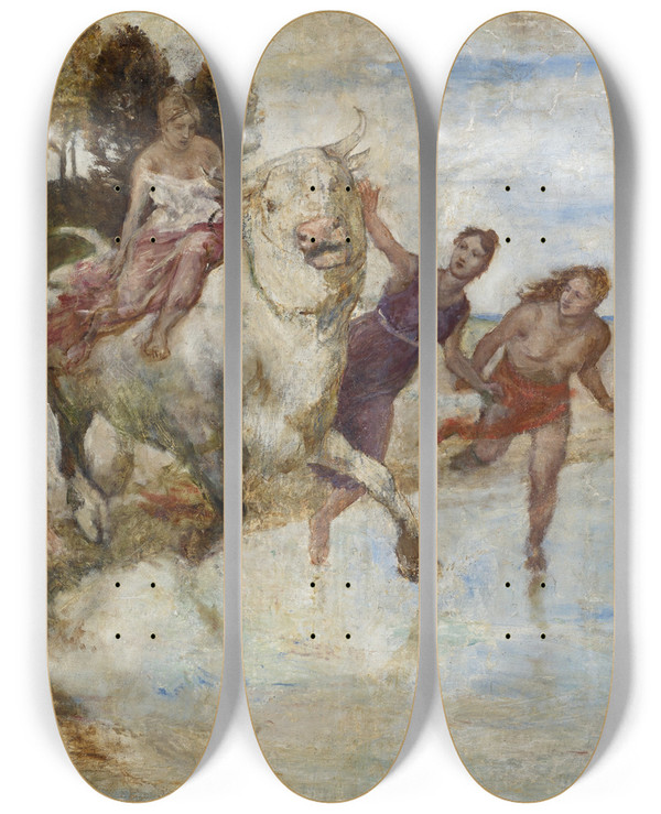 Triptych art skateboard deck of Albert Welti The Rape Of Europa by Albert Welti (1862-1912)