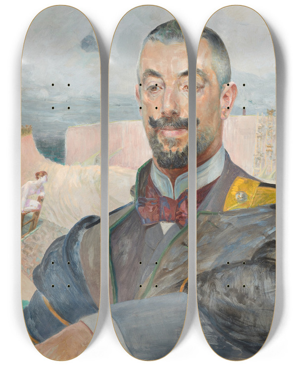 Triptych art skateboard deck of Jacek Malczewski Portrait Of Erazm Barcz by Jacek Malczewski (1854-1929)