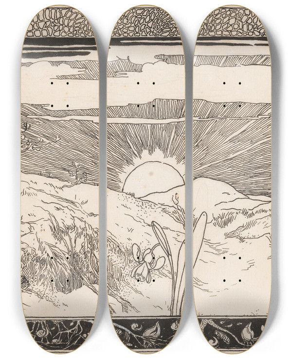 Triptych art skateboard deck of Willem Wenckebach Sneeuwklokje by Willem Wenckebach (1860-1937)