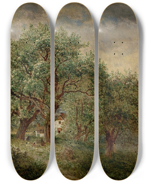 Triptych art skateboard deck of David Johnson Spring Time by David Johnson (1827-1908)