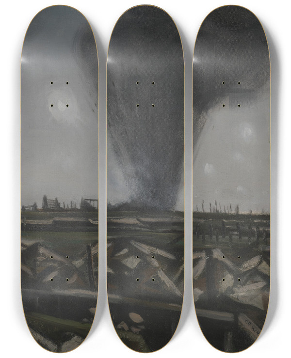 Triptych art skateboard deck of Christopher R W Nevinson The Strafing Christopher Nevinson by Christopher R W Nevinson (1889-1946)