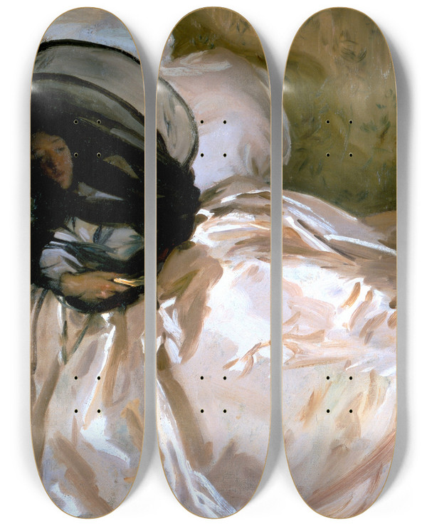 Triptych art skateboard deck of John Singer Sargent The Mosquito Net by John Singer Sargent (1856-1925)