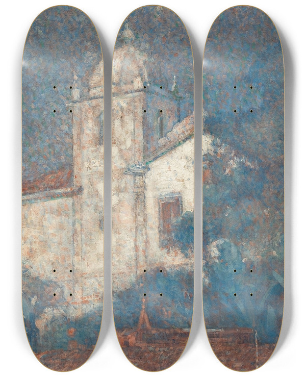Triptych art skateboard deck of Eliseu Visconti Igreja De Santa Teresa by Eliseu Visconti (1866-1944)