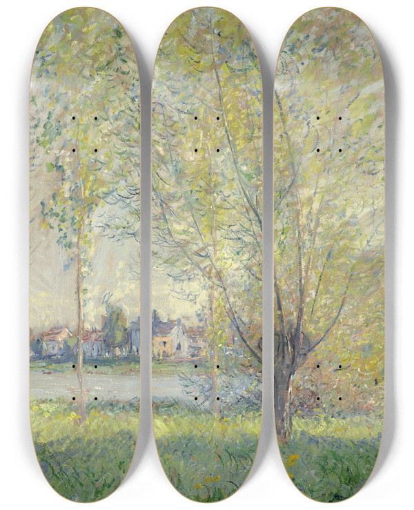 Triptych art skateboard deck of Claude Monet The Willows by Claude Monet (1840-1926)