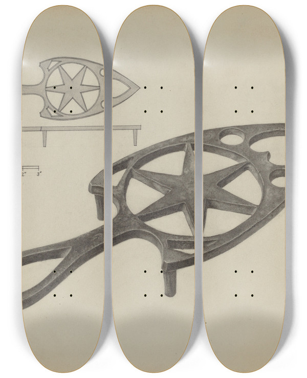 Triptych art skateboard deck of Philip Johnson Pa German Flatiron Holder by Philip Johnson