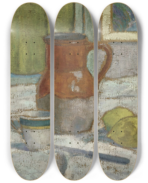 Triptych art skateboard deck of Emile Bernard Nature Morte Au Pichet Et La Tasse by Emile Bernard (1868-1941)