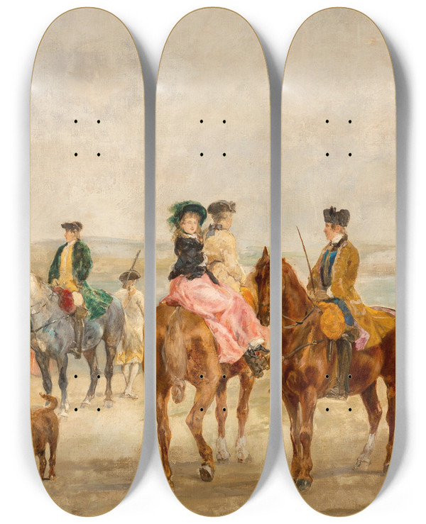Triptych art skateboard deck of Johnlewis Brown Waiting For The Ferry by John Lewis Brown (1829-1890)