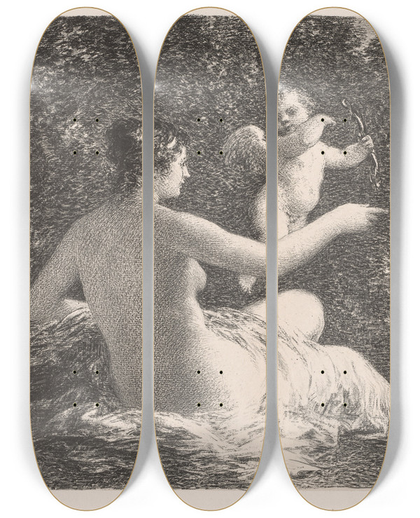 Triptych art skateboard deck of Henri Fantinlatour Venus And Cupid_3 by Henri Fantin-Latour (1836-1904)
