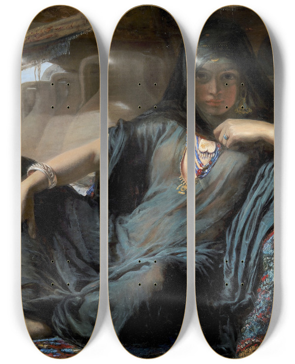 Triptych art skateboard deck of Elisabeth Jerichau Baumann An Egyptian Pot Seller At Gizeh by Elisabeth Jerichau Baumann (1819-1881)