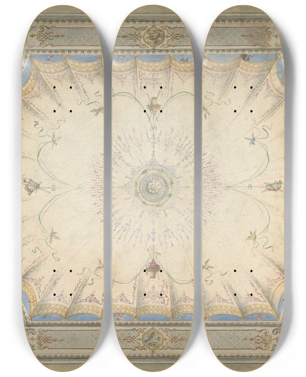 Triptych art skateboard deck of J S Pearse Ceiling Design For The Boudoir Ardgowan by J S Pearse (1854-1868)