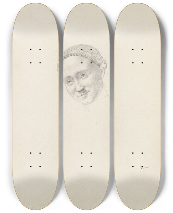Triptych art skateboard deck of Adolph Tidemand Mann Omfavner Kvinne by Adolph Tidemand (1814-1876)