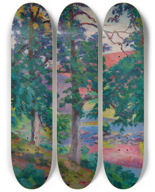 Triptych art skateboard deck of Armand Guillaumin Paysage De La Creuse_2 by Armand Guillaumin (1841-1927)