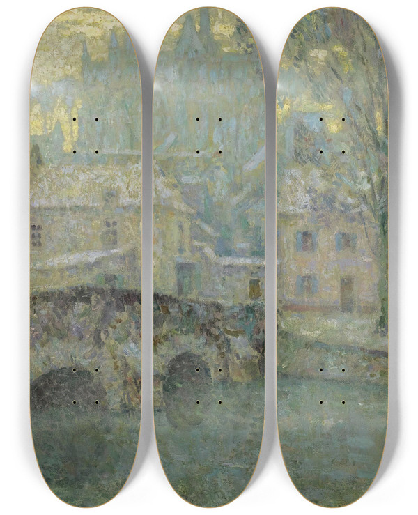 Triptych art skateboard deck of Henri Le Sidaner La Neige Chartres by Henri Le Sidaner (1862-1939)