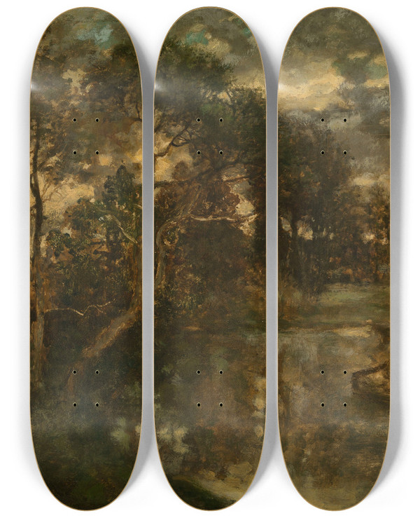 Triptych art skateboard deck of Joseph Lies Landscape_1 by Joseph Lies (1821-1865)