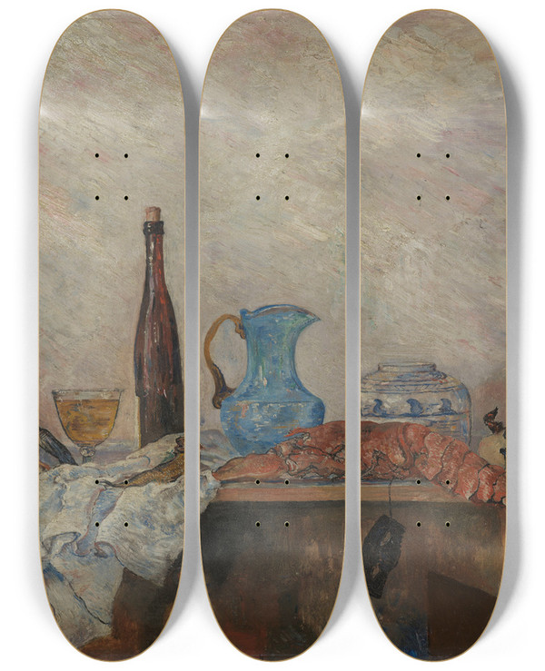 Triptych art skateboard deck of James Ensor Mask And Crustaceans by James Ensor (1860-1949)