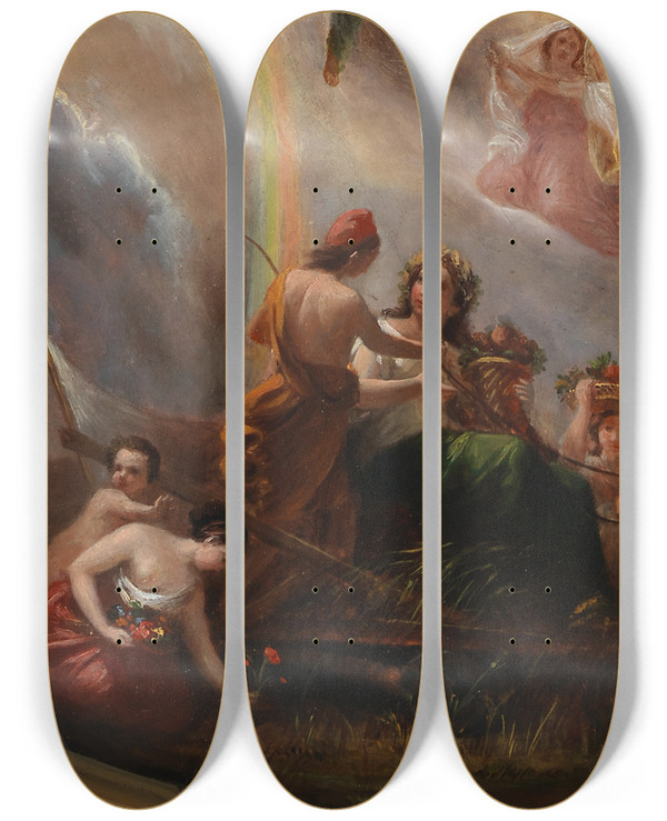 Triptych art skateboard deck of Constantino Brumidi Study For The Apotheosis Of Washington In The Rotunda Of The United States Capitol Building by Constantino Brumidi (1805-1880)
