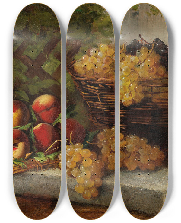 Triptych art skateboard deck of Arthuralfred Brunel De Neuville Fruit Still Life by Arthur-Alfred Brunel de Neuville (1852-1941)