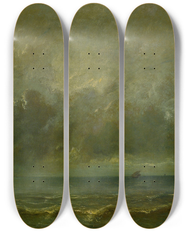 Triptych art skateboard deck of Jules Dupr Calm Before The Storm by Jules Dupre (1811-1889)