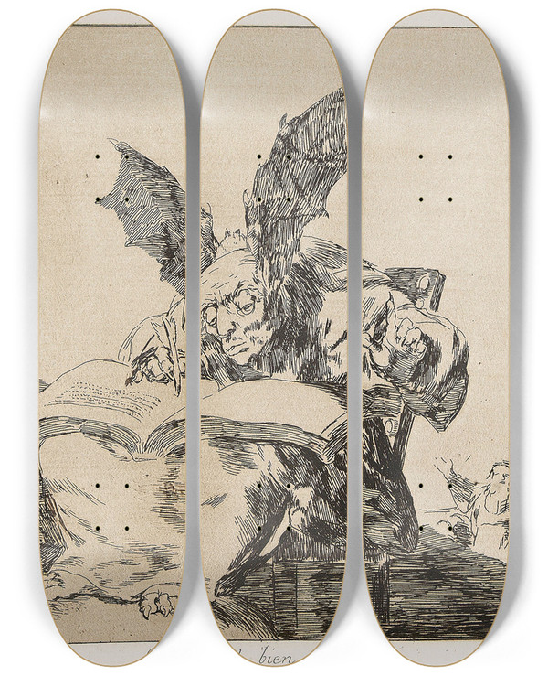 Triptych art skateboard deck of Francisco De Goya Los Desastres De La Guerra by Francisco de Goya (1746-1828)