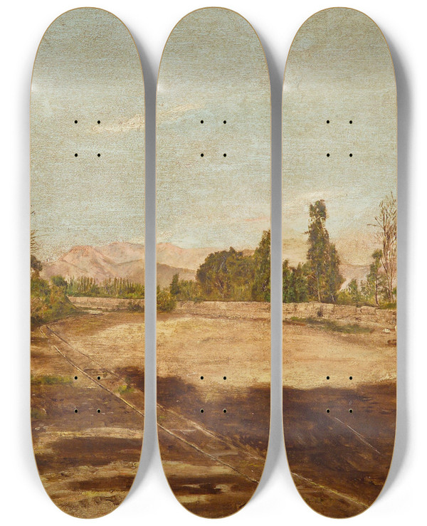 Triptych art skateboard deck of Jos Mara Eguren Limas Countryside by Jose Maria Eguren (1874-1942)