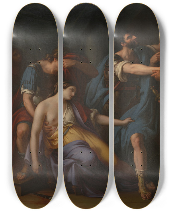 Triptych art skateboard deck of Gavin Hamilton The Death Of Lucretia by Gavin Hamilton (1723-1798)