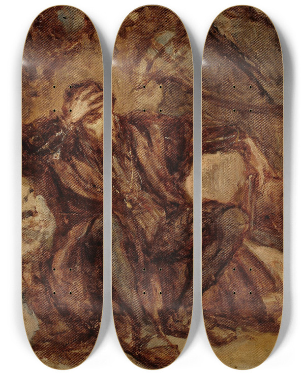 Triptych art skateboard deck of Jan Matejko Sigismund Augustus In The Vilnius Garden Sketch by Jan Matejko (1838-1893)