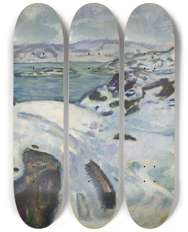 Triptych art skateboard deck of Edvard Munch Winter On The Fiord by Edvard Munch (1863-1944)