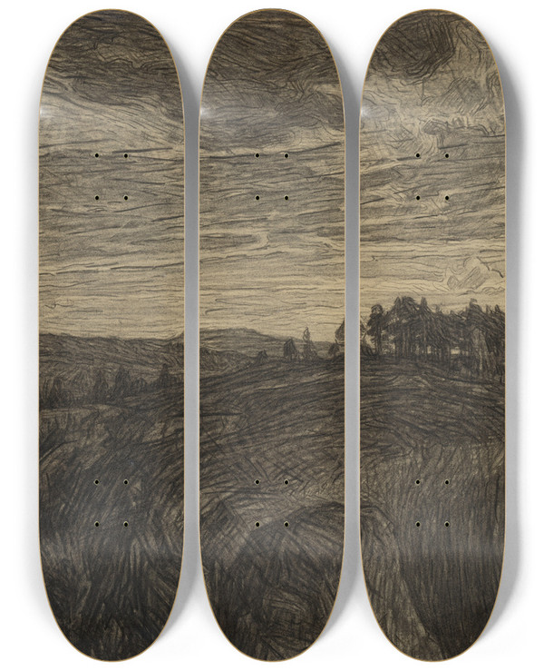 Triptych art skateboard deck of Herman Norrman The Mountain by Herman Norrman (1864-1906)