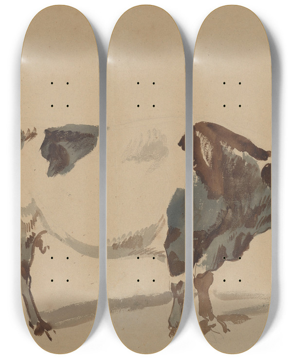 Triptych art skateboard deck of Piotr Michaowski Study Of A Cow by Piotr Michalowski (1800-1855)