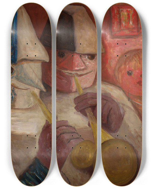 Triptych art skateboard deck of Tadeusz Makowski Ball by Tadeusz Makowski (1882-1932)