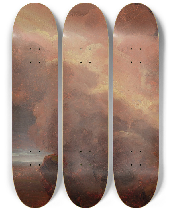 Triptych art skateboard deck of Thomas Cole Clouds On The Mountaintop by Thomas Cole (1801-1848)