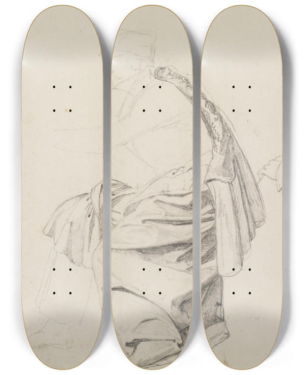 Triptych art skateboard deck of Friedrich Mosbrugger  Zwei Figuren Und Gewandstudien by Friedrich Mosbrugger (1804-1830)