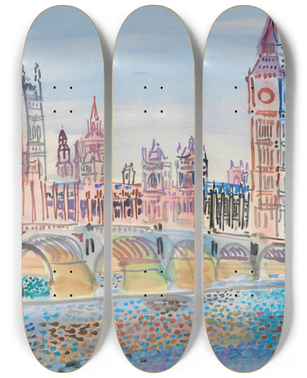 Triptych art skateboard deck of Raoul Dufy Londres Le Parlement by Raoul Dufy (1877-1953)