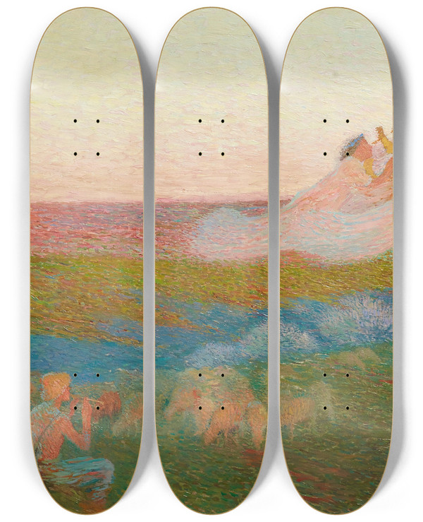 Triptych art skateboard deck of Henri Martin Berger Et Ses Trois Muses by Henri Martin (1860-1943)