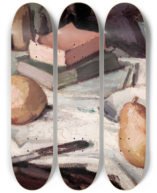 Triptych art skateboard deck of Samuel John Peploe Still Life With Pears And Wineglass by Samuel John Peploe (1871-1935)