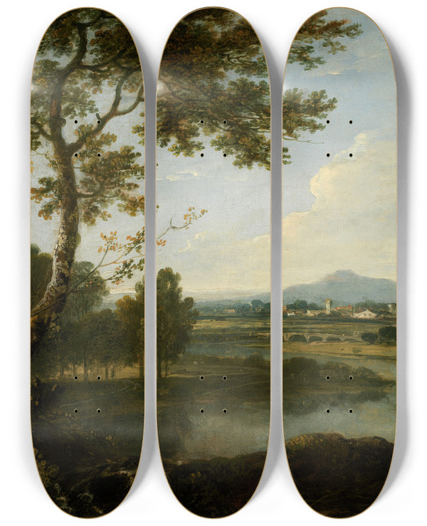 Triptych art skateboard deck of Richard Wilson Landscape In Italy by Richard Wilson (1714-1782)